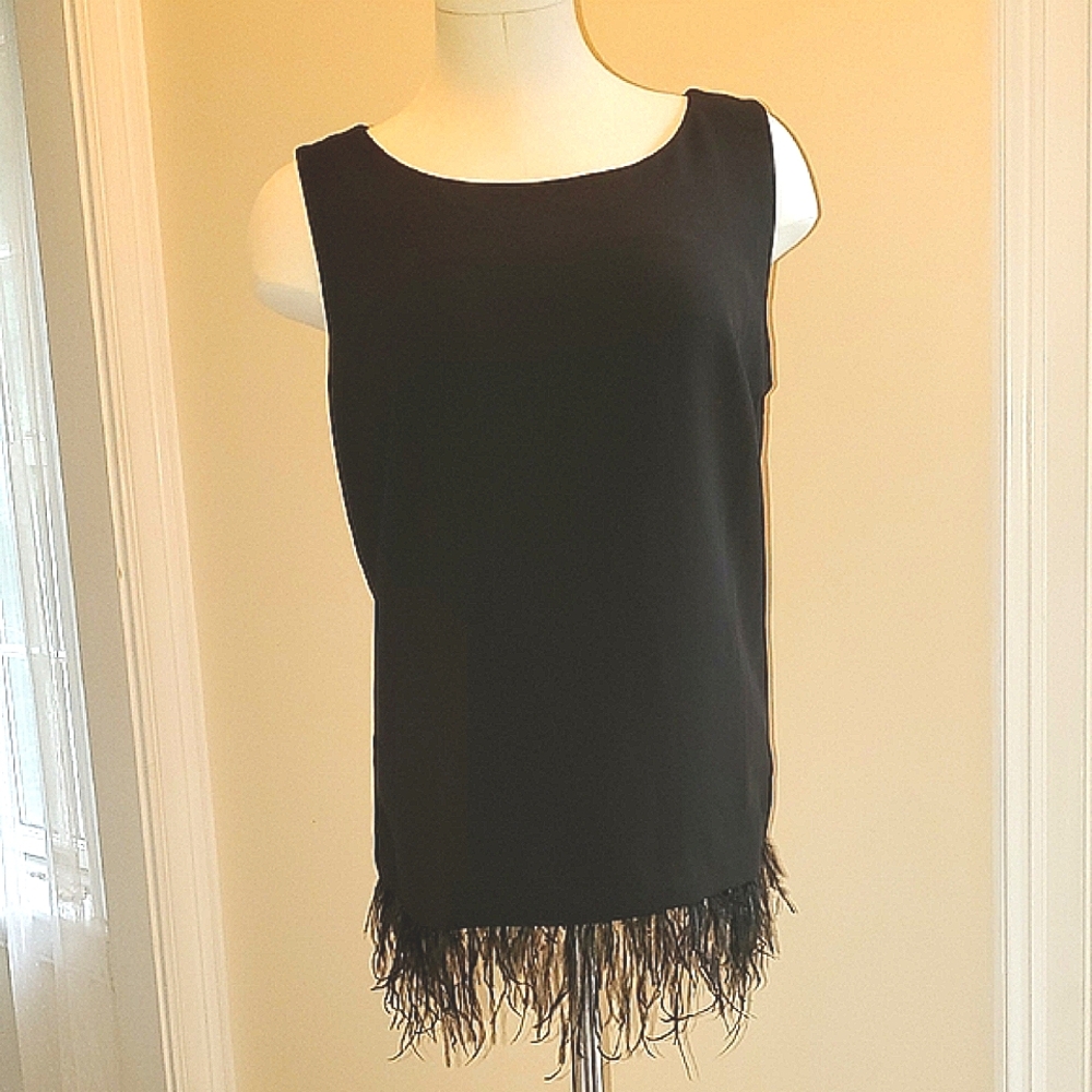 NWT Dressy Talbots Black Sleeveless Top,  With Ostrich feathers